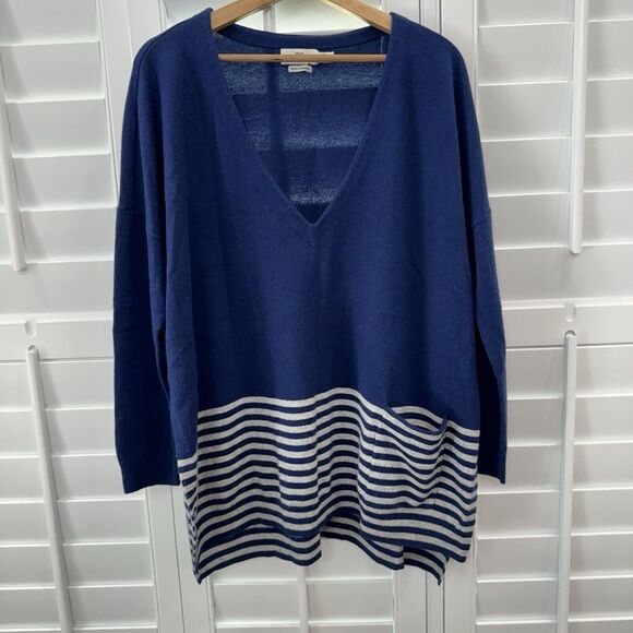 Vineyard Vines Sweater‎ Women's Medium Blue Stripe Cashmere/Wool Oversized - Picture 1 of 6